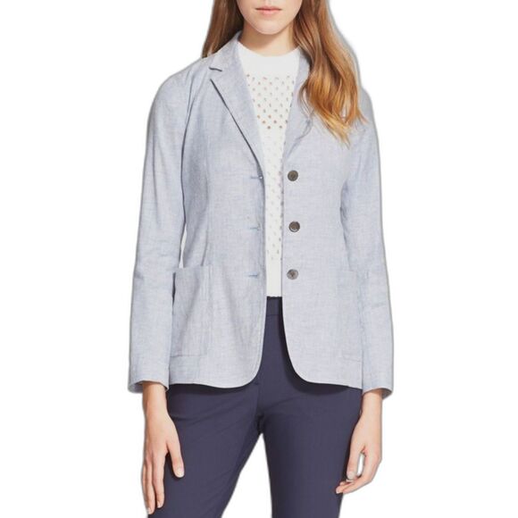 THEORY "Minou T" Linen Blend Baby Blue Three Button Blazer with Pockets, Size 0 - Picture 1 of 10